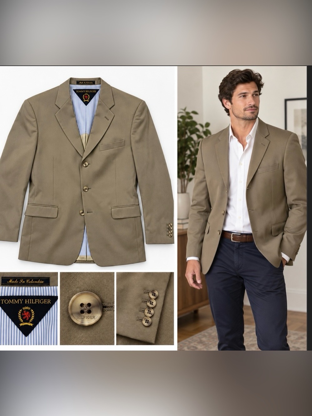 Tommy Hilfiger Men's Olive/Tan Blazer - Classic Single-Breasted Sport Coat